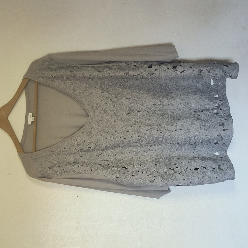 J.Jill Gray Crochet Lace Overlay 3/4 Sleeve Blouse Sz 4XL Women - Picture 10 of 10